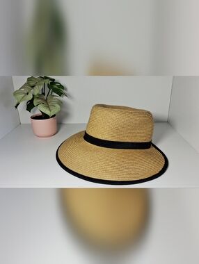 Straw Sun Hat with Black Trim - Women Accessories